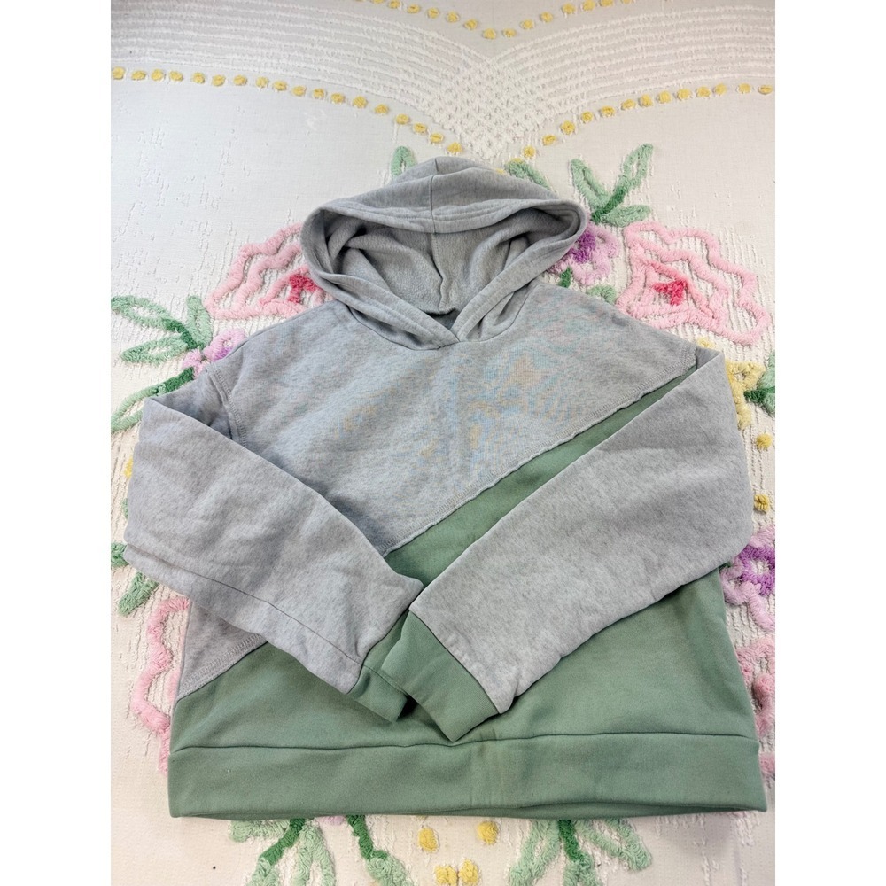 SHEIN‎ Colorblock Hoodie Gray Green Fleece Lined Sweatshirt Women's Size S
